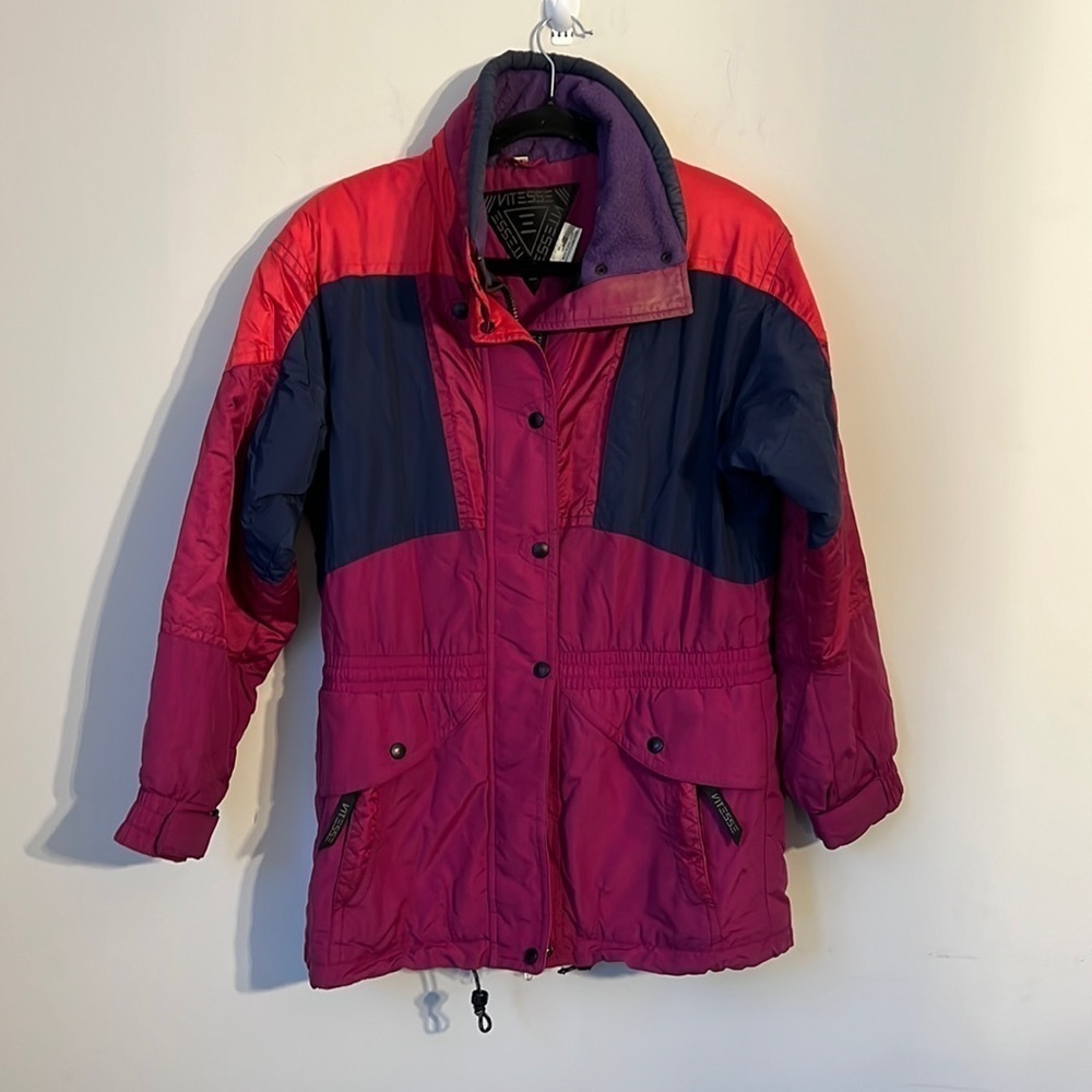 Vintage 90’s Vitesse Pink Purple Colorblock Ski Parka with Elastic Cinched Waist
